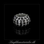 20092518, Forslvet rondel med sorte rhinstene, 16x9 mm