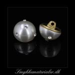 20091591, Forgyldt knap med hvid Swarovski perle og rhinsten