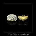 20091688, Forgyldt knap med klar krystal Swarovski rhinsten