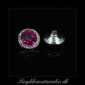 20091874, Forslvet knap m/pink Swarovski rhinsten, 11x6 mm